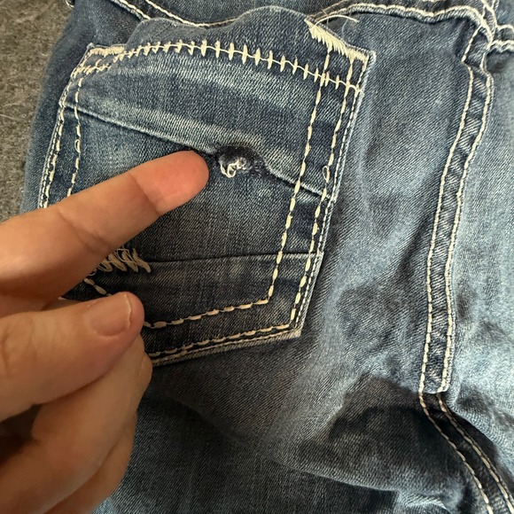 BKE Starlite Flare Jeans Womens 29L Medium Wash Blue Contrast Stitch Low Rise - Picture 2 of 11